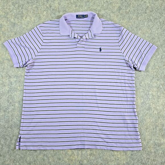 Polo Ralph Lauren Short Sleeve Striped Polo Shirt Lavender Black White XL Logo - Picture 2 of 11